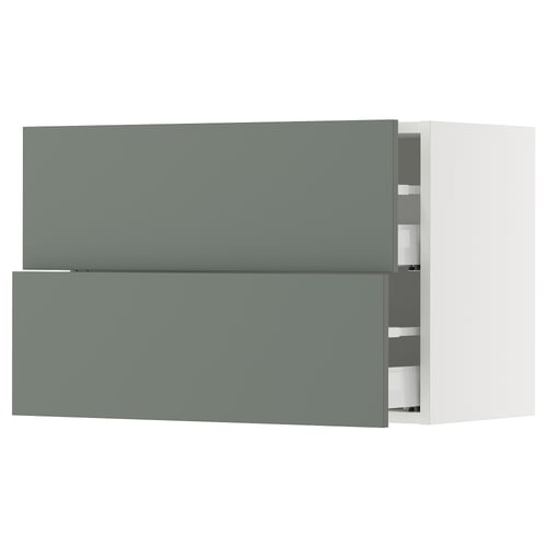 SEKTION / MAXIMERA Gabinete de pared+2 cajones, blanco/Nickebo verde grisáceo mate, 30x15x20 "