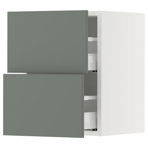 SEKTION / MAXIMERA Gabinete de pared+2 cajones, blanco/Nickebo verde grisáceo mate, 15x15x20 "