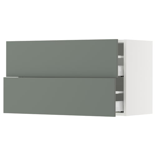 SEKTION / MAXIMERA Gabinete de pared+2 cajones, blanco/Nickebo verde grisáceo mate, 36x15x20 "