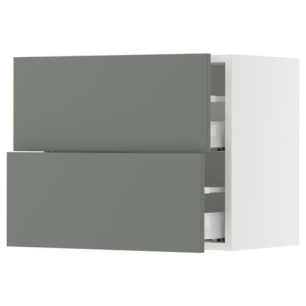 SEKTION / MAXIMERA Gabinete de pared+2 cajones, blanco/Nickebo verde grisáceo mate, 24x15x20 "