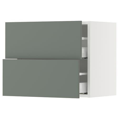 SEKTION / MAXIMERA Gabinete de pared+2 cajones, blanco/Nickebo verde grisáceo mate, 24x15x20 "
