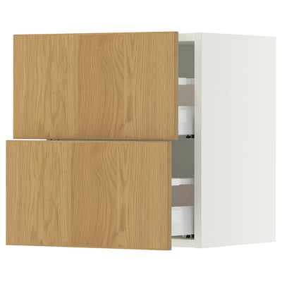 SEKTION / MAXIMERA Gabinete de pared+2 cajones, blanco/Sinarp chapa de roble, 18x15x20 "