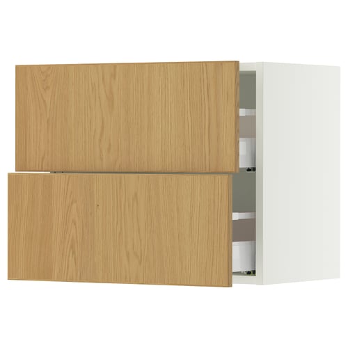 SEKTION / MAXIMERA Gabinete de pared+2 cajones, blanco/Sinarp chapa de roble, 24x15x20 "