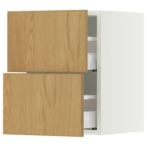 SEKTION / MAXIMERA Gabinete de pared+2 cajones, blanco/Sinarp chapa de roble, 15x15x20 "