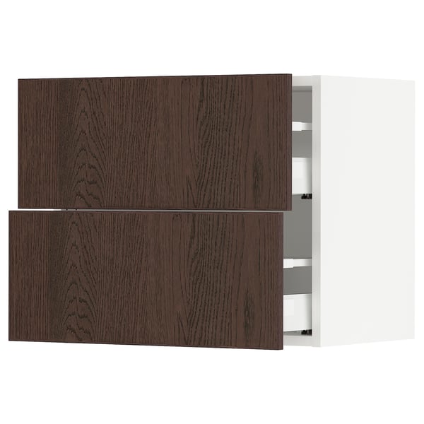 SEKTION / MAXIMERA Gabinete de pared+2 cajones, blanco/Sinarp marrón, 24x15x20 "