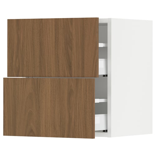 SEKTION / MAXIMERA Gabinete de pared+2 cajones, blanco/Tistorp efecto nogal marrón, 18x15x20 "
