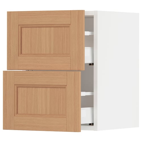 SEKTION / MAXIMERA Gabinete de pared+2 cajones, blanco/Vedhamn roble, 15x15x20 "