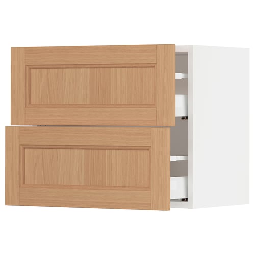 SEKTION / MAXIMERA Gabinete de pared+2 cajones, blanco/Vedhamn roble, 24x15x20 "