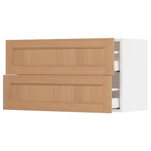 SEKTION / MAXIMERA Gabinete de pared+2 cajones, blanco/Vedhamn roble, 36x15x20 "