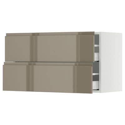 SEKTION / MAXIMERA Gabinete de pared+2 cajones, blanco/Voxtorp marrón grisáceo oscuro alto brillo, 36x15x20 "