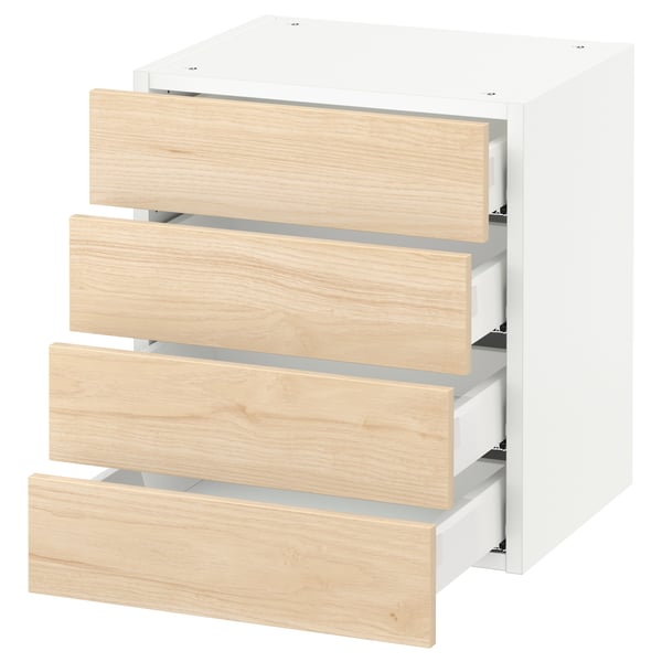 SEKTION / MAXIMERA Gabinete de pared+4 cajones, blanco/Askersund efecto de fresno claro, 18x15x20 "
