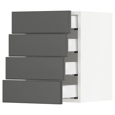 SEKTION / MAXIMERA Gabinete de pared+4 cajones, blanco/Axstad gris oscuro, 15x15x20 "
