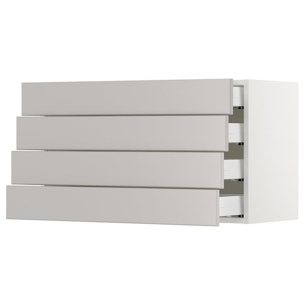 SEKTION / MAXIMERA Gabinete de pared+4 cajones, blanco/Lerhyttan gris claro, 36x15x20 "