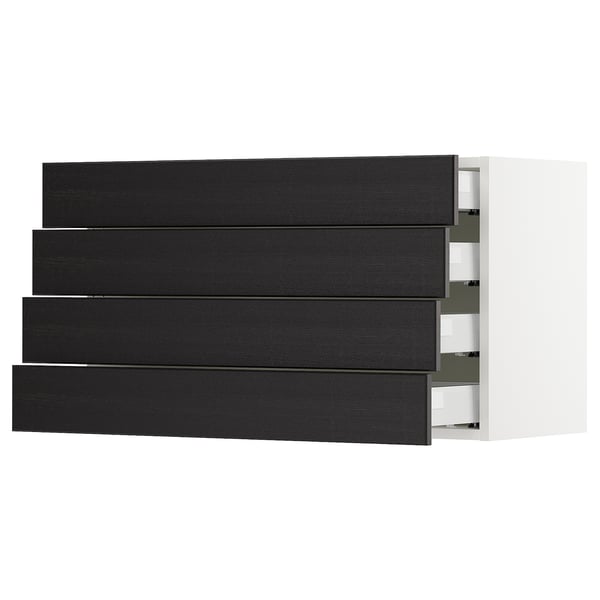 SEKTION / MAXIMERA Gabinete de pared+4 cajones, blanco/Lerhyttan teñido en negro, 36x15x20 "