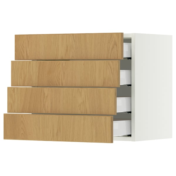 SEKTION / MAXIMERA Gabinete de pared+4 cajones, blanco/Sinarp chapa de roble, 24x15x20 "