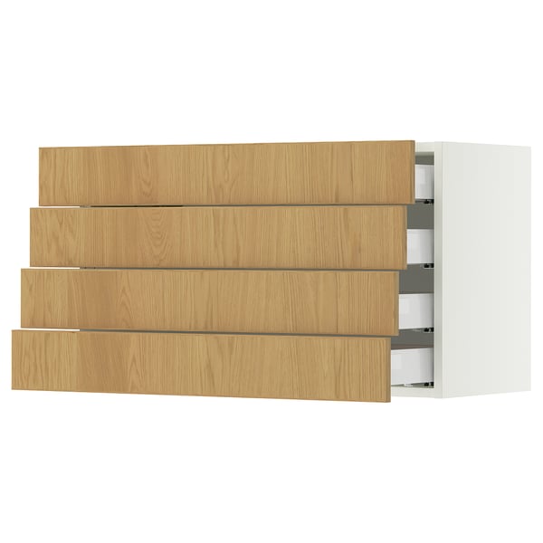 SEKTION / MAXIMERA Gabinete de pared+4 cajones, blanco/Sinarp chapa de roble, 36x15x20 "