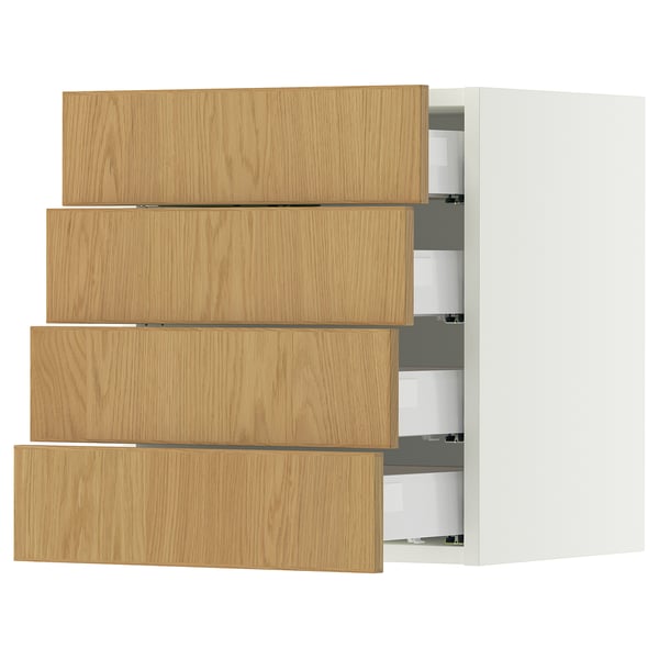 SEKTION / MAXIMERA Gabinete de pared+4 cajones, blanco/Sinarp chapa de roble, 18x15x20 "