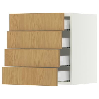 SEKTION / MAXIMERA Gabinete de pared+4 cajones, blanco/Sinarp chapa de roble, 18x15x20 "
