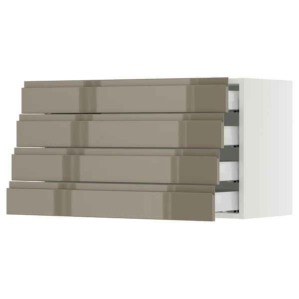 SEKTION / MAXIMERA Gabinete de pared+4 cajones, blanco/Voxtorp marrón grisáceo oscuro alto brillo, 36x15x20 "