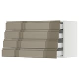 SEKTION / MAXIMERA Gabinete de pared+4 cajones, blanco/Voxtorp marrón grisáceo oscuro alto brillo, 36x15x20 "