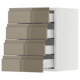 SEKTION / MAXIMERA Gabinete de pared+4 cajones, blanco/Voxtorp marrón grisáceo oscuro alto brillo, 15x15x20 "