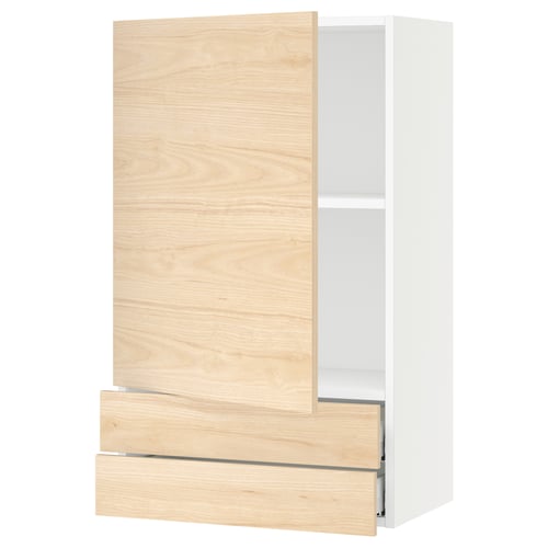 SEKTION / MAXIMERA Gabinete de pared+puerta/2 cajones, blanco/Askersund efecto de fresno claro, 24x15x40 "