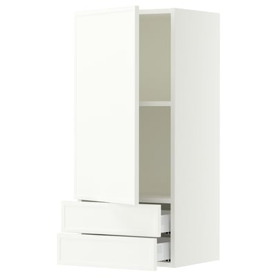 SEKTION / MAXIMERA Gabinete de pared+puerta/2 cajones, blanco/Aspudden blanco mate, 18x15x40 "