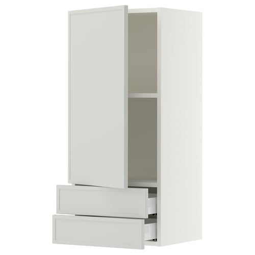 SEKTION / MAXIMERA Gabinete de pared+puerta/2 cajones, blanco/Aspudden gris claro, 18x15x40 "