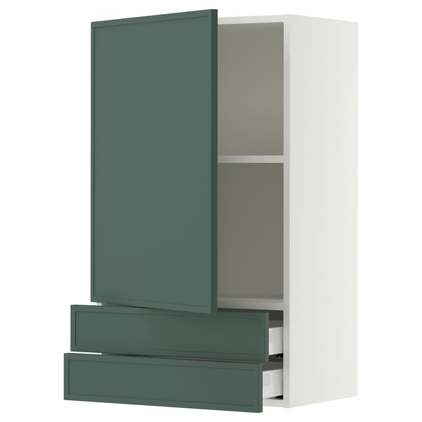 SEKTION / MAXIMERA Gabinete de pared+puerta/2 cajones, blanco/Aspudden gris verdoso oscuro, 24x15x40 "