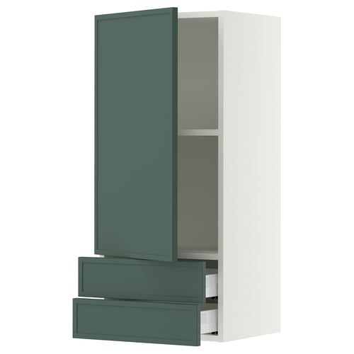 SEKTION / MAXIMERA Gabinete de pared+puerta/2 cajones, blanco/Aspudden gris verdoso oscuro, 18x15x40 "