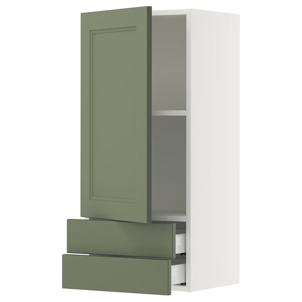 SEKTION / MAXIMERA Gabinete de pared+puerta/2 cajones, blanco/Axstad gris-verde, 18x15x40 "