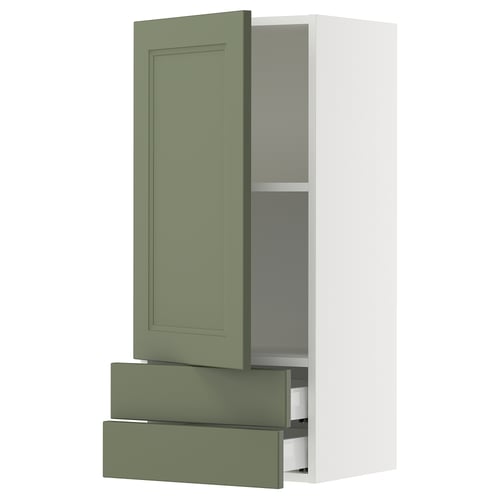 SEKTION / MAXIMERA Gabinete de pared+puerta/2 cajones, blanco/Axstad gris-verde, 18x15x40 "