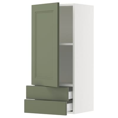 SEKTION / MAXIMERA Gabinete de pared+puerta/2 cajones, blanco/Axstad gris-verde, 18x15x40 "