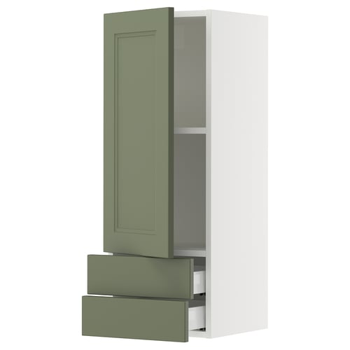 SEKTION / MAXIMERA Gabinete de pared+puerta/2 cajones, blanco/Axstad gris-verde, 15x15x40 "