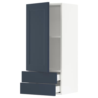 SEKTION / MAXIMERA Gabinete de pared+puerta/2 cajones, blanco Axstad/mate azul, 18x15x40 "