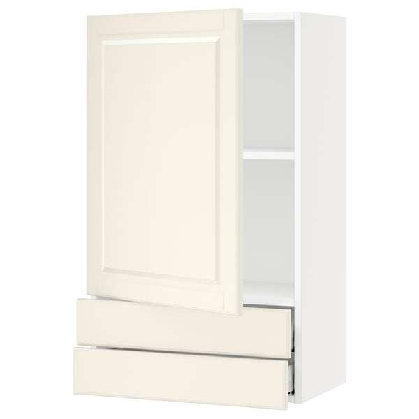SEKTION / MAXIMERA Gabinete de pared+puerta/2 cajones, blanco/Bodbyn color hueso, 24x15x40 "