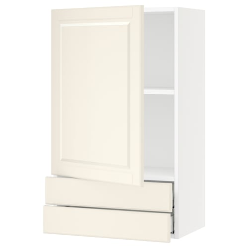 SEKTION / MAXIMERA Gabinete de pared+puerta/2 cajones, blanco/Bodbyn color hueso, 24x15x40 "