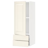SEKTION / MAXIMERA Gabinete de pared+puerta/2 cajones, blanco/Bodbyn color hueso, 15x15x40 "