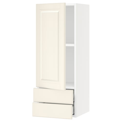 SEKTION / MAXIMERA Gabinete de pared+puerta/2 cajones, blanco/Bodbyn color hueso, 15x15x40 "
