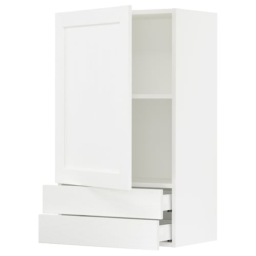SEKTION / MAXIMERA Gabinete de pared+puerta/2 cajones, blanco Enköping/blanco efecto madera, 24x15x40 "