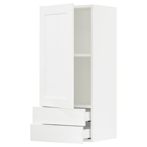 SEKTION / MAXIMERA Gabinete de pared+puerta/2 cajones, blanco Enköping/blanco efecto madera, 18x15x40 "