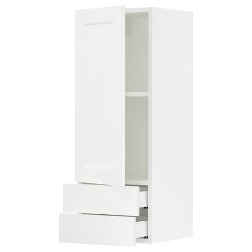SEKTION / MAXIMERA Gabinete de pared+puerta/2 cajones, blanco Enköping/blanco efecto madera, 15x15x40 "