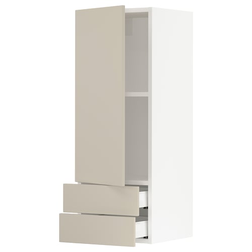 SEKTION / MAXIMERA Gabinete de pared+puerta/2 cajones, blanco/Havstorp beige, 15x15x40 "