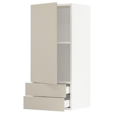 SEKTION / MAXIMERA Gabinete de pared+puerta/2 cajones, blanco/Havstorp beige, 18x15x40 "