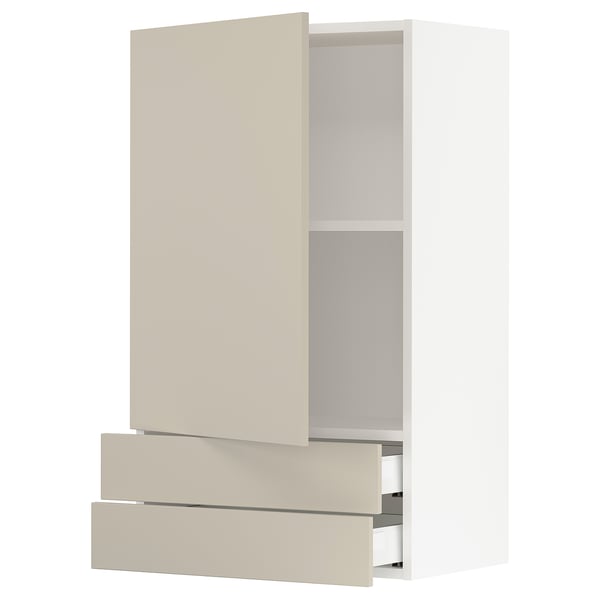SEKTION / MAXIMERA Gabinete de pared+puerta/2 cajones, blanco/Havstorp beige, 24x15x40 "