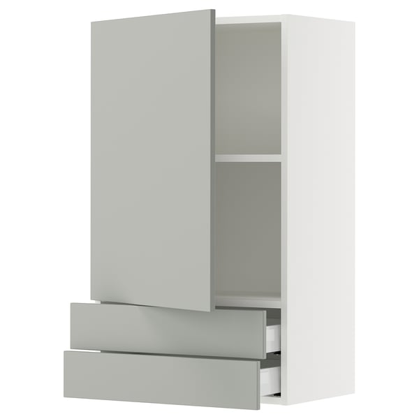 SEKTION / MAXIMERA Gabinete de pared+puerta/2 cajones, blanco/Havstorp gris claro, 24x15x40 "