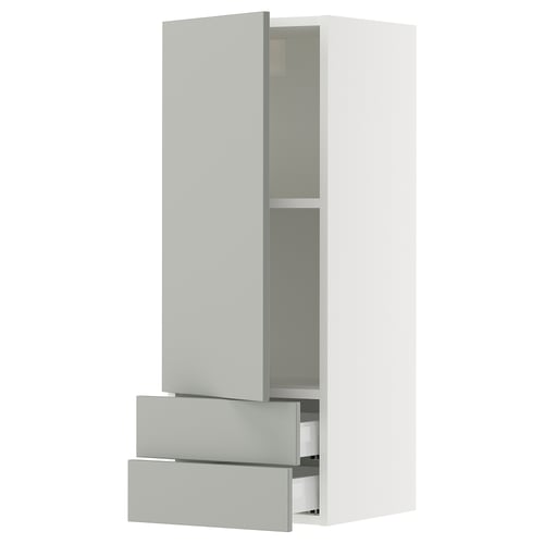 SEKTION / MAXIMERA Gabinete de pared+puerta/2 cajones, blanco/Havstorp gris claro, 15x15x40 "