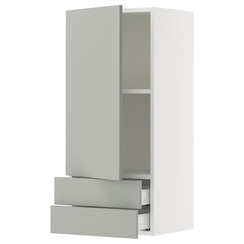 SEKTION / MAXIMERA Gabinete de pared+puerta/2 cajones, blanco/Havstorp gris claro, 18x15x40 "