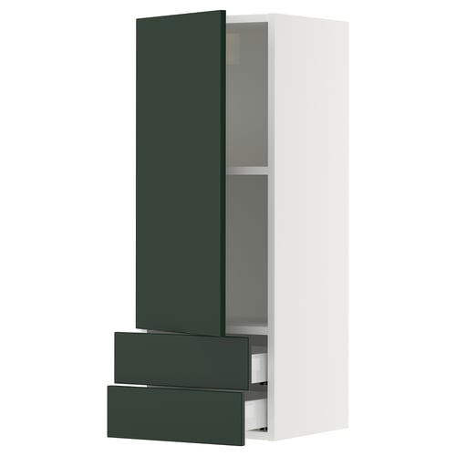 SEKTION / MAXIMERA Gabinete de pared+puerta/2 cajones, blanco/Havstorp verde oscuro, 15x15x40 "