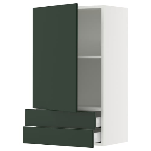 SEKTION / MAXIMERA Gabinete de pared+puerta/2 cajones, blanco/Havstorp verde oscuro, 24x15x40 "